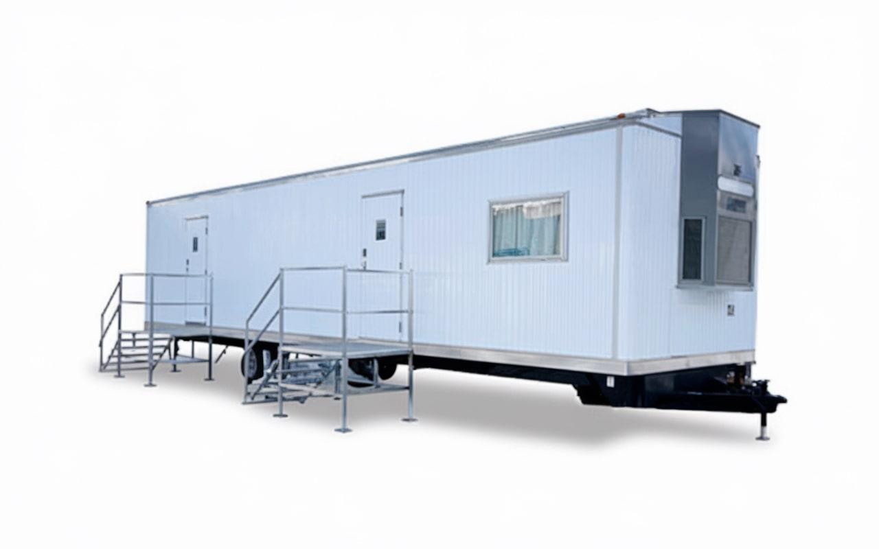 office trailers can come equipped with heating/cooling systems, electrical outlets, restrooms, and more